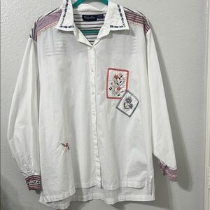 Giselle Apparel White Embroidered Shirt 5X